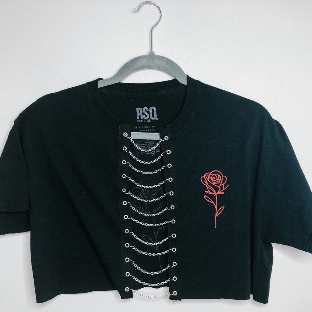 Black Cropped Top With Chain Detailing